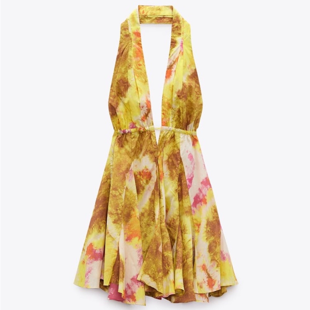 Zara Printed Halter Dress - Multicolor/Yellow